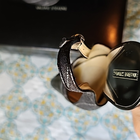 Y2K Valerie Stevens Gray Pinstripe Sling Back Heels - Picture 11 of 14